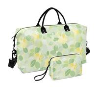 Mild and Fresh Flower Lemon Yellow Light Green Decorative Carry On Tote Bag Workout Bag with Toiletry Bag for Travel Foldable bolso para en Avion