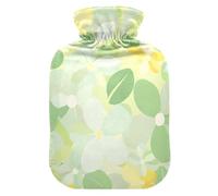 Mild and Fresh Flower Lemon Yellow Light Green Travel hot Water Bottle with Soft Cover, 2L hotwater Bag for Hot and Cold Therapies, Neck Shoulder Warmer, Bolsa Caliente para Dolores musculares