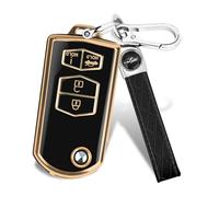 MILD EAST for Mazda Key Fob Cover, 4 Buttons Remote Car Key Cover Compatible with Mazda 3 6 8 CX-3 CX-5 CX-7 CX-9 Miata MX-5 RX-8 (Gold-Black)