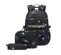 Mildame Galaxy Backpack for Boys with Lunch Box Set, 3Pcs Boys Bookbag for Elementary, 3 in 1 Teens Space Printed School Bag, Blue Space-a, 31(L)x17(W)x45 cm(H)/12.2(L)x6.7(W)x17.7 inch(H), School