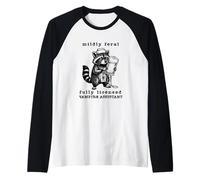 Mildly Feral Funny Raccoon Retro 90s Nurse Graveyard Shift Raglan Baseball Tee