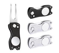Mile High Life 4 Pieces Golf Divot Tool All Metal Foldable Repair Tool with Pop-up Button & Magnetic Ball Marker