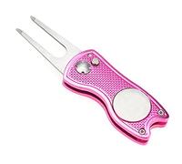 Mile High Life All Metal Foldable Golf Divot Tool with Pop-up Button & Magnetic Ball Marker (Pink Fish)