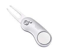 Mile High Life All Metal Foldable Golf Divot Tool with Pop-up Button & Magnetic Ball Marker (Silver Fish)