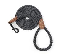 Mile High Life Braided Cotton Rope Leash with Leather Tailor Handle and Heavy Duty Metal Sturdy Clasp (Blue Green, 4 FT)