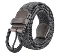 Mile High Life | Braided Stretch Elastic Belts | Pin Oval Solid Black Belt Buckle | PU Loop End Tip Men/Women/Junior(Grey, Large)