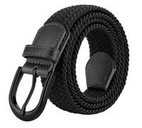 Mile High Life | Braided Stretch Elastic Belts | Pin Oval Solid Black Belt Buckle | PU Loop End Tip Men/Women/Junior Belt, Black, XXX-Large 48"-50" (55" Length)