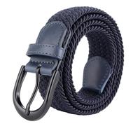 Mile High Life | Braided Stretch Elastic Belts | Pin Oval Solid Black Belt Buckle | PU Loop End Tip Men/Women/Junior Belt, Navy, Small 28“-30” (35" Length)