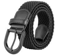 Mile High Life | Braided Stretch Elastic Belts | Pin Oval Solid Black Belt Buckle | PU Loop End Tip Men/Women/Junior(Black Z, Large)