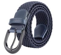 Mile High Life | Braided Stretch Elastic Belts | Pin Oval Solid Black Belt Buckle | PU Loop End Tip Men/Women/Junior(Navy Z, Medium)