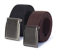 Mile High Life Canvas Web Belt | Cut to Fit Up to 52" | Flip-Top Matte Silver Nickel Buckle 12 Colors-(2 Pack Black/Brown)