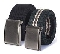 Mile High Life Canvas Web Belt | Cut to Fit Up to 52" | Flip-Top Matte Silver Nickel Buckle 12 Colors-(2 Pack Black/Olive Khaki)