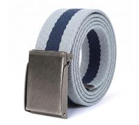 Mile High Life Canvas Web Belt | Cut to Fit Up to 52" | Flip-Top Matte Silver Nickel Buckle (Grey Navy)