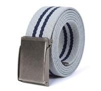 Mile High Life Canvas Web Belt | Cut to Fit Up to 52" | Flip-Top Matte Silver Nickel Buckle (Grey Navy Stripe)