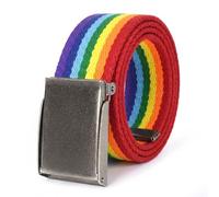 Mile High Life Canvas Web Belt | Cut to Fit Up to 52" | Flip-Top Matte Silver Nickel Buckle (Rainbow)