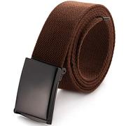 Mile High Life Cut To Fit Canvas Web Belt Size Up to 52" with Flip-Top Solid Black Military Buckle (Brown)