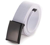 Mile High Life Cut To Fit Canvas Web Belt Size Up to 52" with Flip-Top Solid Black Military Buckle (Natural)