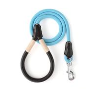 Mile High Life Genuine Leather Wrapped Handle Dog Leash, w Heavy Duty Clasp Rope Leash for Small Medium Large Dogs (Blue, 6FT)