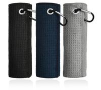 Mile High Life Golf Towel 3 Pack (16" X 16") with Carabiner Clip, Tri-fold Waffle Microfiber Golf Cleaning Towel,Small Golf Ball Towels, Golf Bag Accessories for Men and Women, Golf Gift