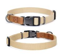 Mile High Life | Leather Dog Collar | Outdoor Simplicity Collection | Soft and Strong Poly Cotton Fabric | Variety Colors | Small Medium Large Dogs(M, Khaki)