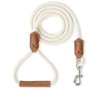 Mile High Life Leather Dog Leash, Heavy Duty Strong Genuine Leather Handle Rope Leash Soft and Comfortable for Small Medium Large Dogs (Cream White, 48 Inch)