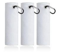 Mile High Life Microfiber Towel 3 Pack, 16" X 16", Waffle Pattern Design with Carabiner Clip, Super Absorbent, Small Towels, Golf Bag Accessories for Men and Women, Gift (White)