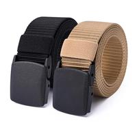Mile High Life | Nylon Web Belt | Outdoor Military Belt | TSA Safe Buckle Plastic/Metal Belt (Black-Khaki 2PC, 142CM)