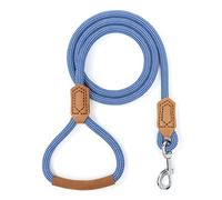 Mile High Life | Premium Leather Dog Leash | Strong Rope Leash | Leather Handle | Zinc Alloy Strong Clasp | Small Medium Large Dogs | 4/5/6 Feet (48 Inch, Blue White)