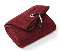 Mile High Life Premium Waffle-Weave Golf Towel | 21" X 24" | Extra Absorbent & Quick-Dry | Ultra-Soft Microfiber | Carabiner Clip | Multi-Color Options | Golf Accessory for Men & Women, Wine Red