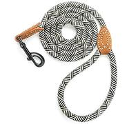 Mile High Life Rope Leash with Genuine Leather Connection, 6 FT/5 FT/4 FT, Heavy Duty Leash for Medium & Large Dogs(White,72 Inch-1/2")