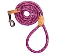 Mile High Life Rope Leash with Genuine Leather Connection, 6 FT/5 FT/4 FT, Heavy Duty Leash for Medium & Large Dogs(Pink,60 Inch-1/2")