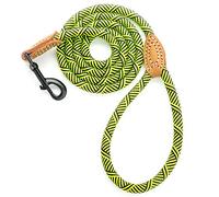 Mile High Life Rope Leash with Genuine Leather Connection, 6 FT/5 FT/4 FT, Heavy Duty Leash for Medium & Large Dogs(Lime Green,48 Inch-1/2")