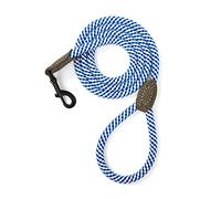 Mile High Life Rope Leash with Genuine Leather Connection, 6 FT/5 FT/4 FT, Heavy Duty Leash for Medium & Large Dogs(Blue White,48 Inch-1/2")