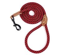 Mile High Life Rope Leash with Genuine Leather Connection, 6 FT/5 FT/4 FT, Heavy Duty Leash for Medium & Large Dogs(Red Black,72 Inch-1/2")