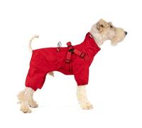 Mile High Life Waterproof Dog Raincoat, Full Coverage Small Dog Rain Coat with Harness, Adjustable 4 Legs Puppy Rain Jacket with Reflective Strip and Elastic Cuffs (Red, X-Small)