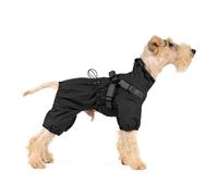 Mile High Life Waterproof Dog Raincoat, Full Coverage Small Dog Rain Coat with Harness, Adjustable 4 Legs Puppy Rain Jacket with Reflective Strip and Elastic Cuffs (Black, Medium)