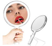 MILEDUO Hand Mirror, Double Sided Handheld Mirror with Stand 1X/10X Magnifying Makeup Mirror for Handheld, Table and Travel Makeup