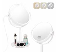 MILEDUO Lighted Makeup Mirror, 10X Magnifying Mirror with Lights, Vanity Mirror with 3 Color Light Brightness Adjustable, 360° Rotation 2-Sided Tabletop Mirror with Double Sided Switch, Large 8.6"