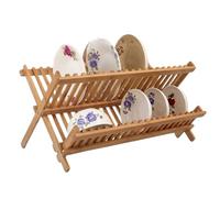 Milena 1pc Folding Beechwood Dish Drying Rack, Large 2-Tier X-Shape Wooden Dish Drainer for Kitchen Countertop, Non-Toxic Plates, Bowls & Cups Organizer, Space Saving Design, H 35 x L 40cm (1)