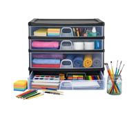 Milena 4 Drawers Plastic Desktop Tower, Slimline Desk Organizer, Stackable 2 Deep 2 Shallow Office Drawers, Recyclable Plastic Storage Unit, Space Saving Medium Stationery Holder for Supplies 37800