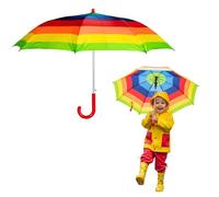 Milena 4Pcs Automatic Kids' Rainbow Umbrella, Rainbow Striped For Children, Sturdy Grip Curved Handle, Velcro Fastening Strap, Windproof Toddler Umbrella for Outdoor Rain Brolly, Strong 8 Metal Ribs