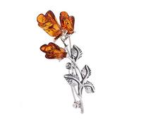 Milena Brooch Silver and Baltic Amber - Roses
