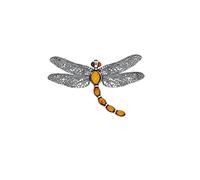 MILENA Brooch Silver and Cognac Amber Dragonfly