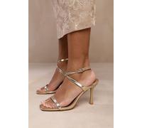 Where's That From Nieve Cross Over Strap Barely There High Heels in Gold Metallic Faux Leather - 4 - GOLD