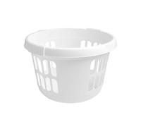 Milena Round Laundry Basket, 30.4L Multi-Purpose Storage Bin with Integral Handles, Heavy-Duty Hardwearing Plastic, White - Ideal for Laundry, Kitchen Vegetable Washing, and Bathroom Use