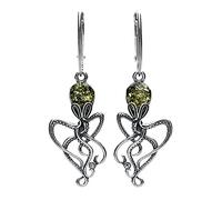 MILENA Sterling Silver and Green Amber Drop Earrings - Octopus