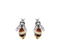 MILENA Stud Earrings Silver and Baltic Amber - Small Bees