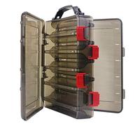 Milepetus 10/14 Grids Double-Sided Fishing Lure Hook Tackle Box Visible Hard Plastic Clear Fishing Lure Bait Squid Jig Minnows Hooks Accessory Storage Case Container (Grey-10 Grids)