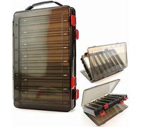 Milepetus 10/14 Grids Double-Sided Fishing Lure Hook Tackle Box Visible Hard Plastic Clear Fishing Lure Bait Squid Jig Minnows Hooks Accessory Storage Case Container (Grey-14 Grids)