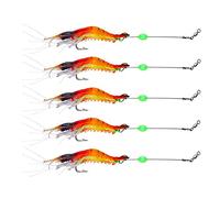 Milepetus 5pcs Soft Shrimp Lure Rigs with Luminous Fishing Hook and Glow Beads Good for Trout Bass Salmon,Freshwater/Saltwater